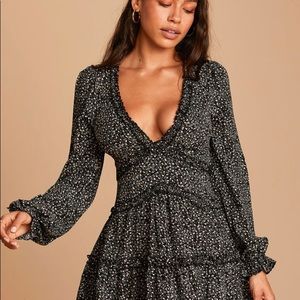 Lulus Black Floral Ruffle Mini Dress